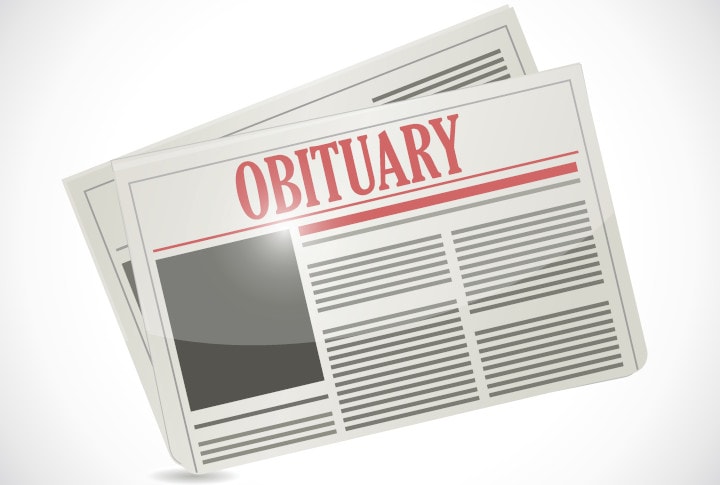 A graphic of a newspaper that has Obituary as the page title.