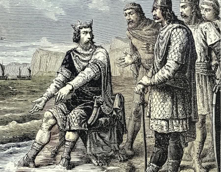 An old illustration of men in medieval clothing.
